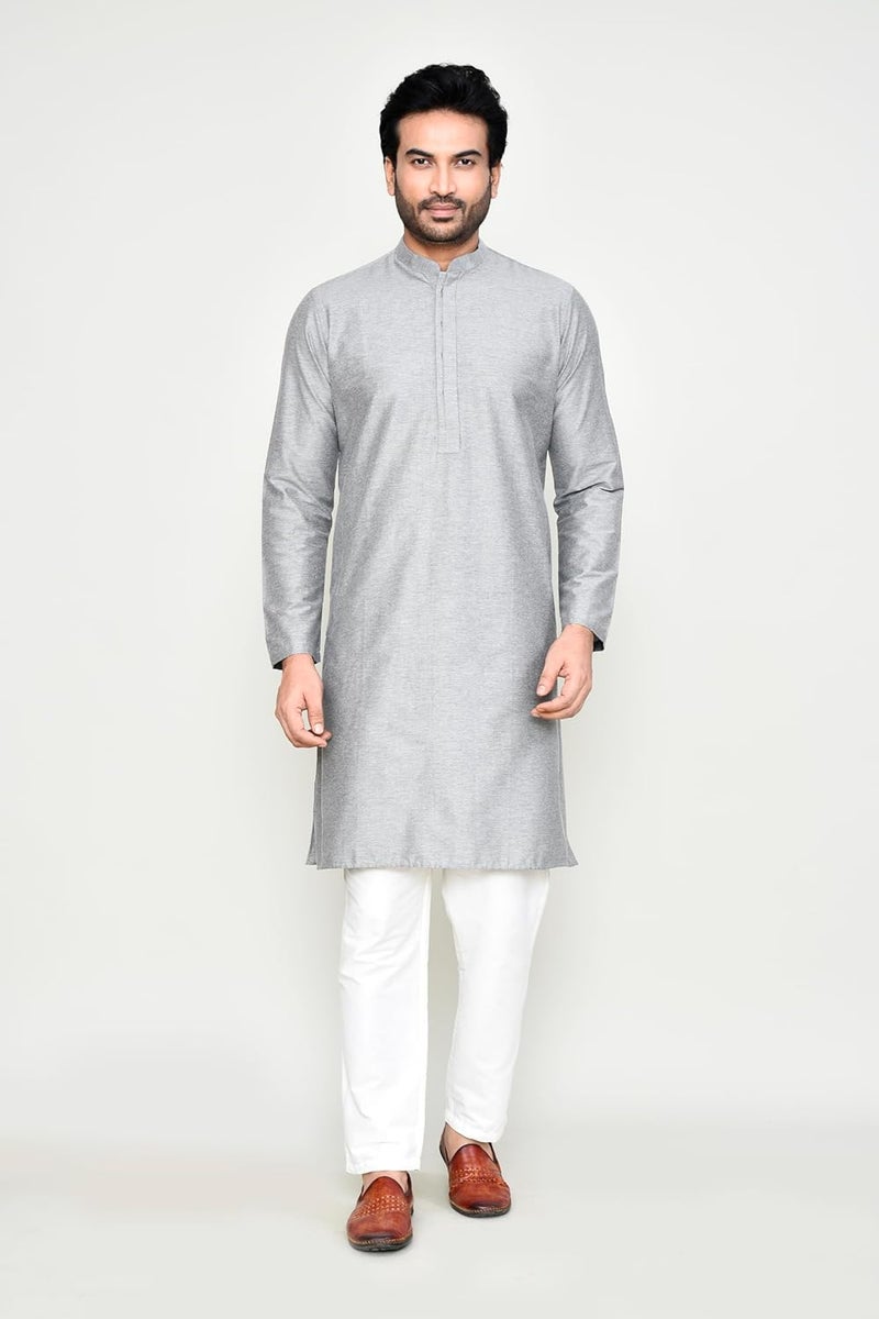Polyfab Hathkargha Men's Khadi Regular Fit Kurta Pyjama Set - Solid Pattern Ethnic Wear with Mandarin Collar & Full Sleeves - Image 3
